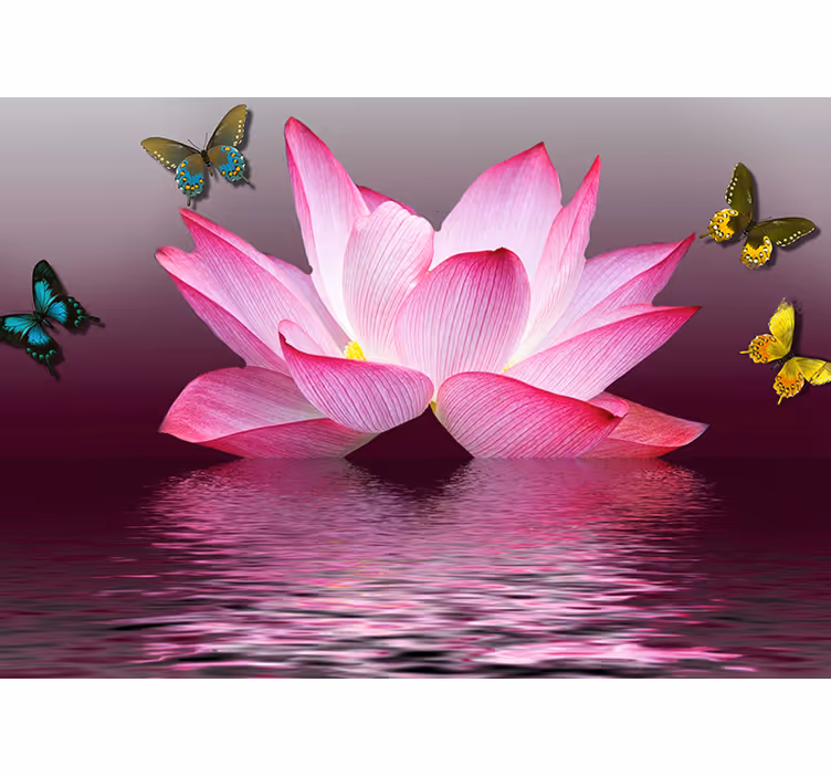 Bedroom roller blind with pink lotus flowers and butterflies - TenStickers