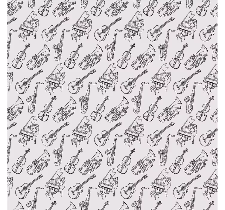 Gray roller blind with hand-drawn musical instruments - TenStickers