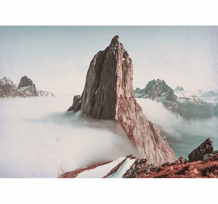 Bedroom roller blind foggy norwegian mountains - TenStickers