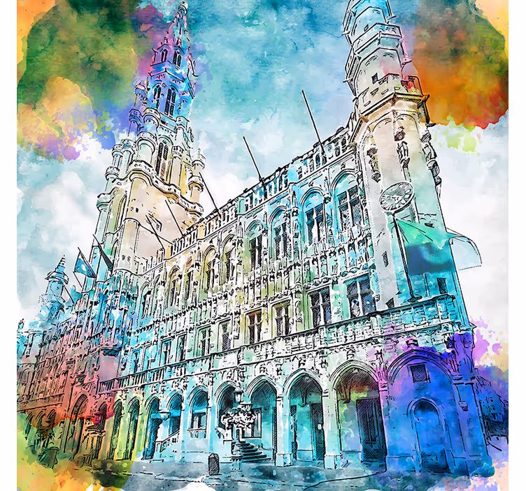 Living room roller blind watercolor grand place brussels - TenStickers