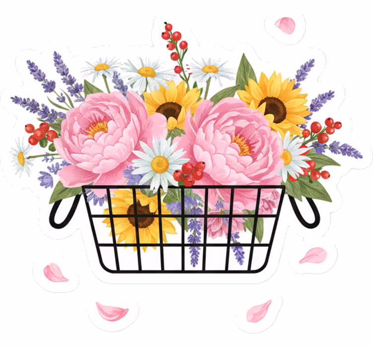 White roller blind fancy floral basket - TenStickers