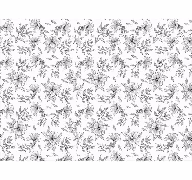 Living room roller blind black and white floral pattern - TenStickers