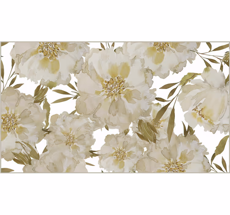 Living room roller blind white big flowers - TenStickers