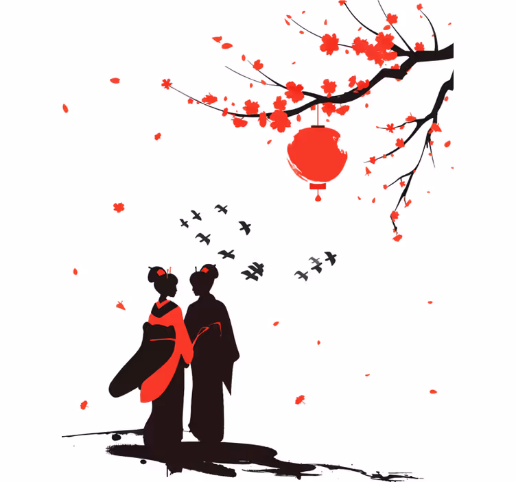 Bedroom roller blind with japanese geishas design - TenStickers