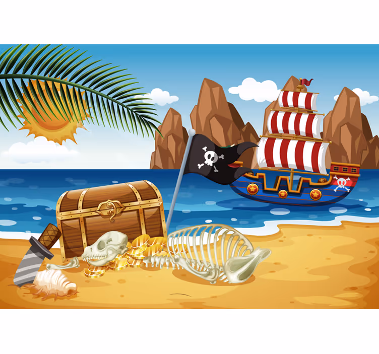 Children room roller blind treasure hunt boat mural - TenStickers