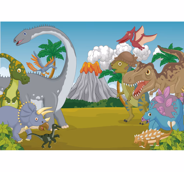 Children room roller blind with decorative dinosaur mural - TenStickers
