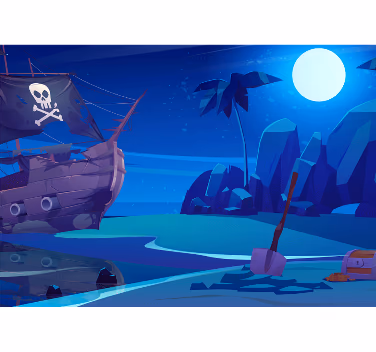 Children room roller blind cartoon pirate ship night - TenStickers