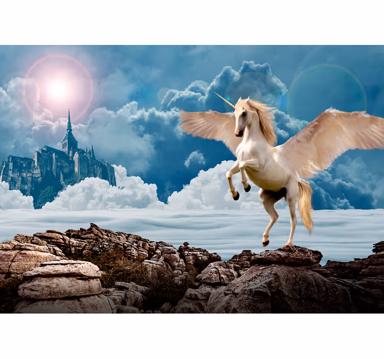 Children room roller blind fearless unicorn in fog - TenStickers