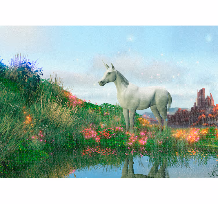 Children room roller blind unicorn castle and flowers - TenStickers