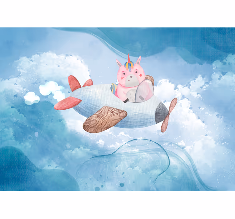 Children room roller blind flying unicorn in blue sky - TenStickers