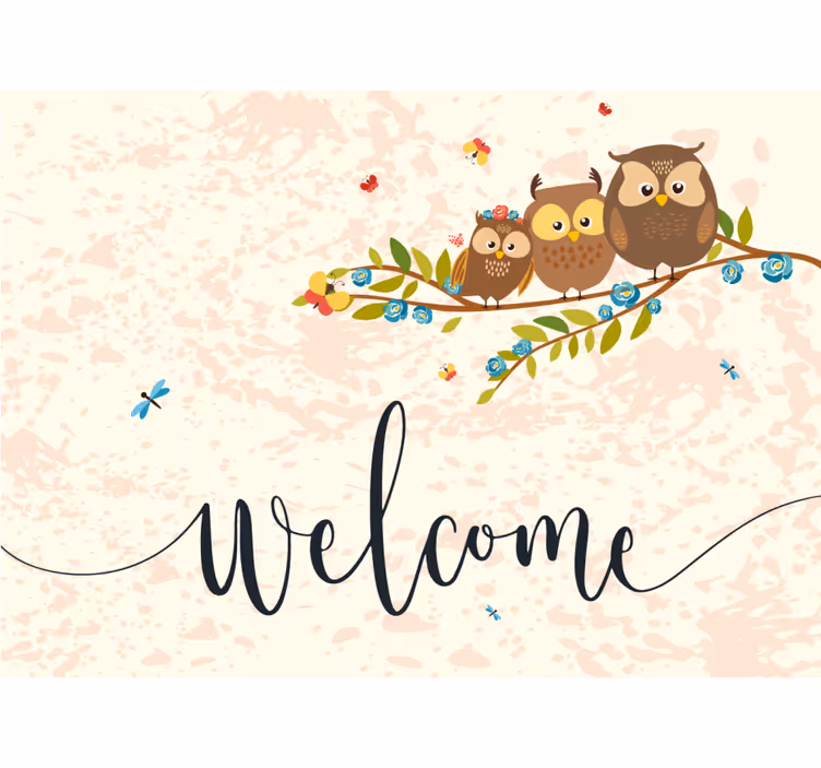 Children room roller blind with 3 owls and welcome text - TenStickers