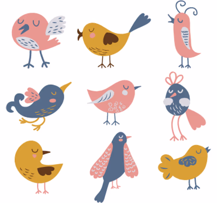 Children room roller blind nine bird sticker - TenStickers