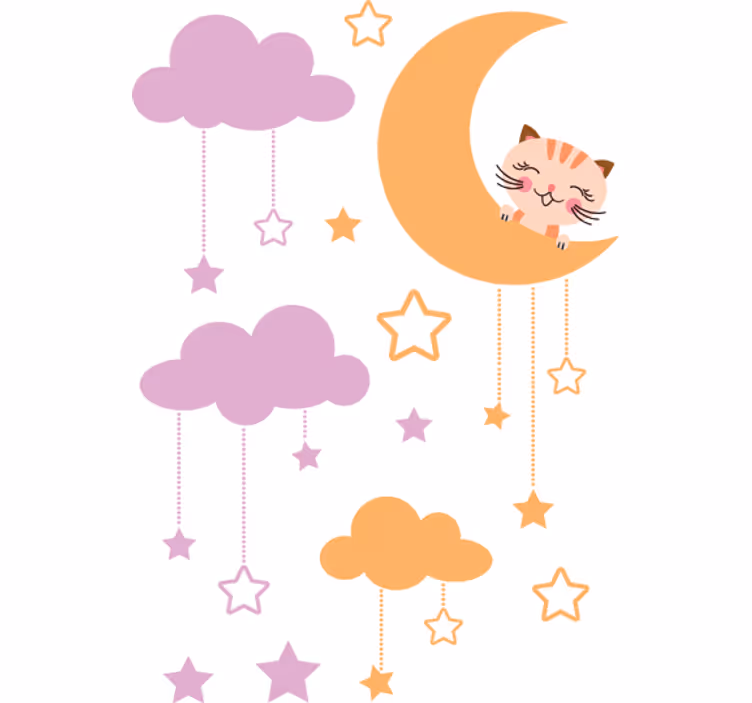 Children room roller blind cat moon sticker - TenStickers