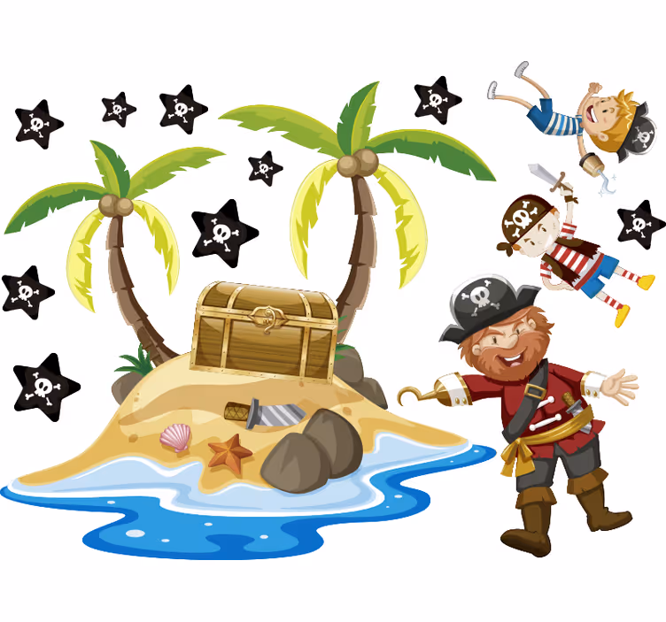 Children room roller blind pirates and palm trees - TenStickers
