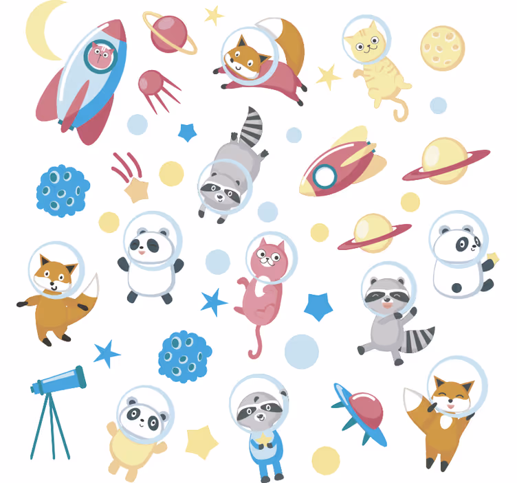 Children room roller blind space animals - TenStickers