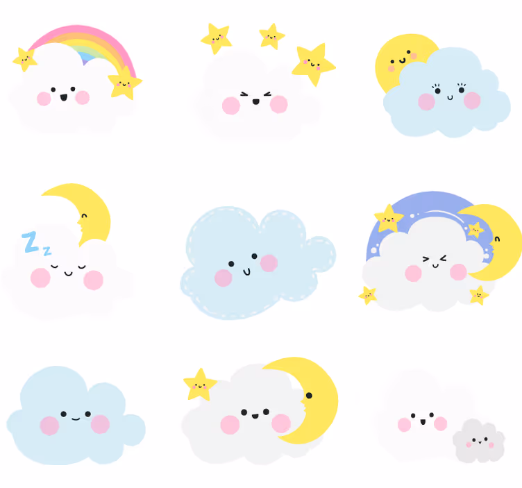 Children room roller blind white and blue clouds - TenStickers