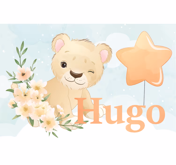 Children room roller blind cute lion for boy's name - TenStickers