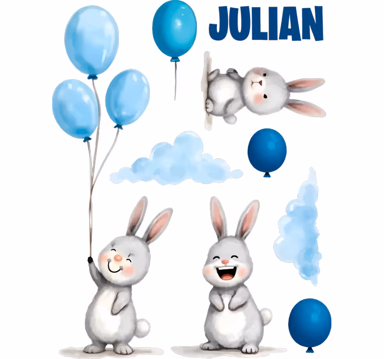 Children room roller blind blue balloons with bunnies - TenStickers