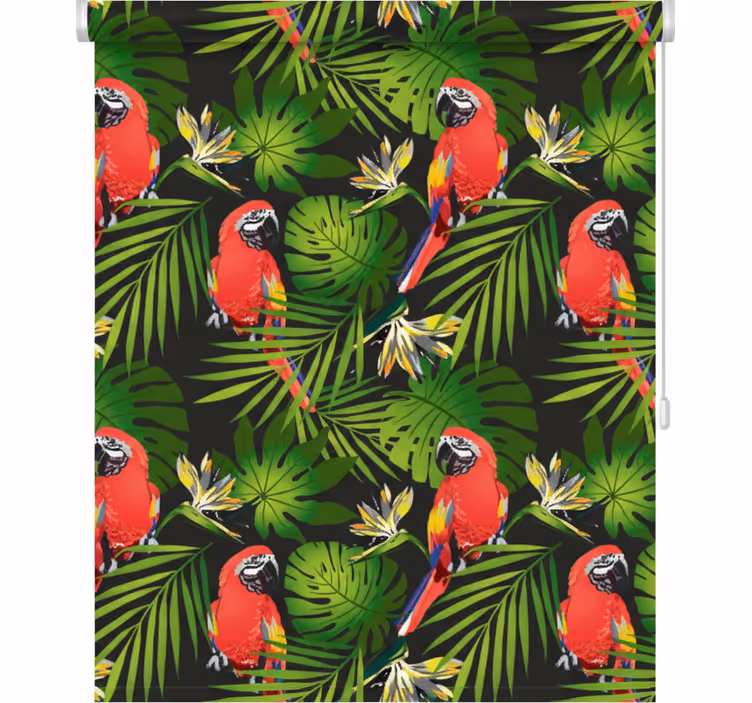 Colorful parrots on gray background kitchen roller blind - TenStickers