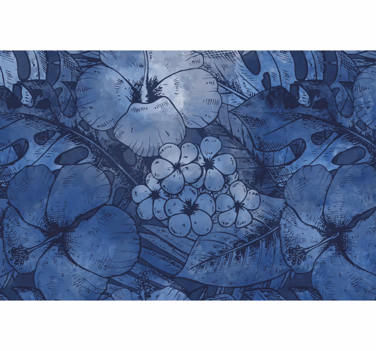 Blue roller blind with blue watercolor flowers - TenStickers