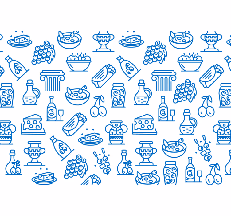 Blue roller blind with greek food icons - TenStickers