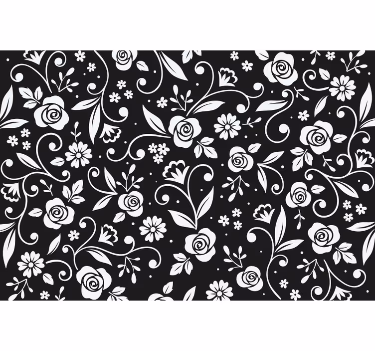 Black roller blind with abstract white floral design - TenStickers