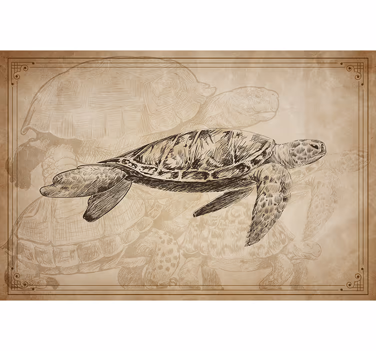 Beige roller blind with various hand-drawn turtles - TenStickers