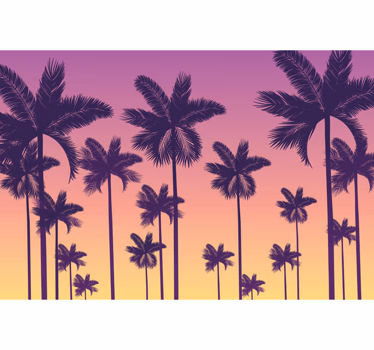Purple roller blind sunset palms - TenStickers