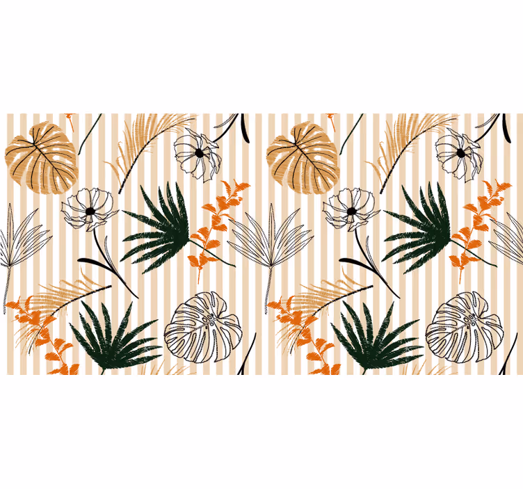 Office roller blind vinyl rug with black white beige flowers - TenStickers