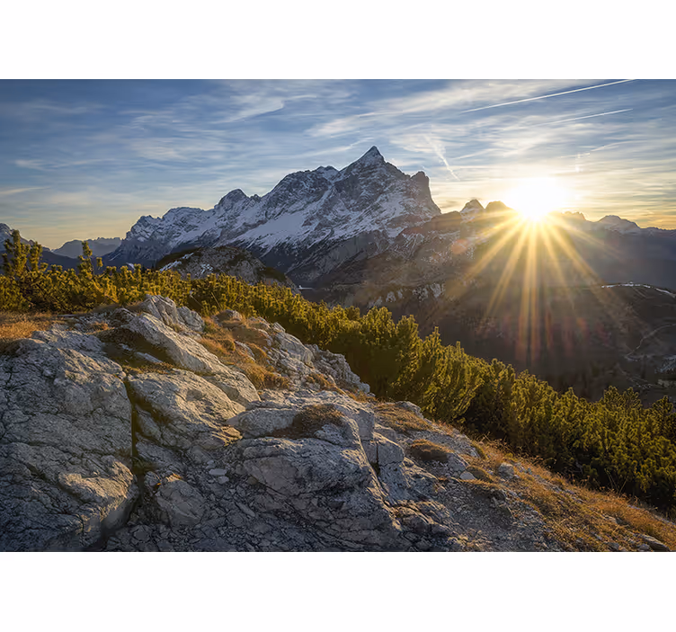 Bedroom roller blind sun shining in the mountains - TenStickers