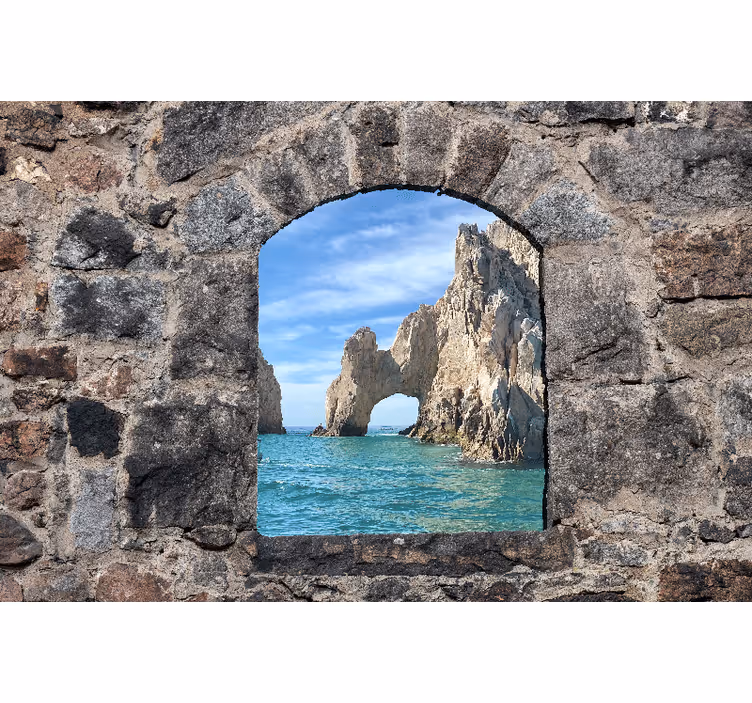 Bedroom roller blind mediterranean stone ocean view - TenStickers