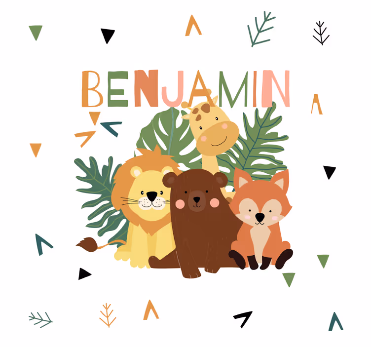 Children room roller blind cute wild animals with leaves - TenStickers