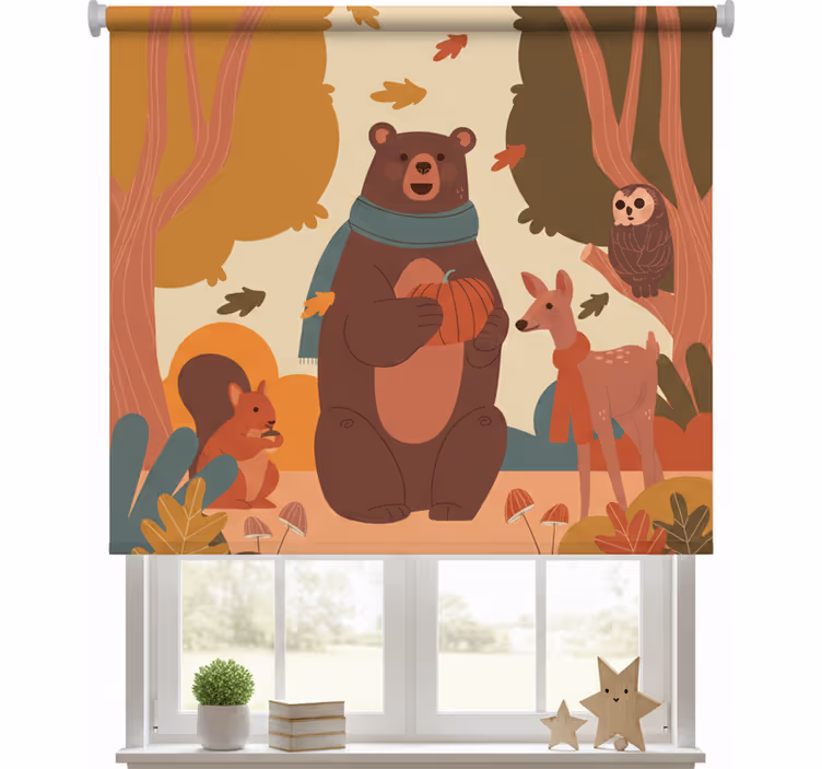 Children room roller blind with joyful autumn animals - TenStickers