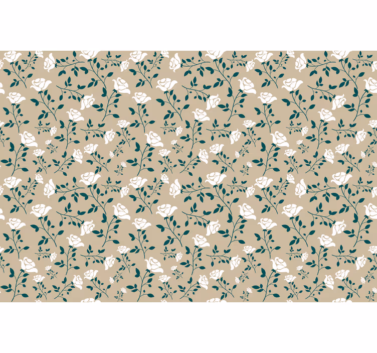 Beige roller blind with white vintage rose pattern - TenStickers