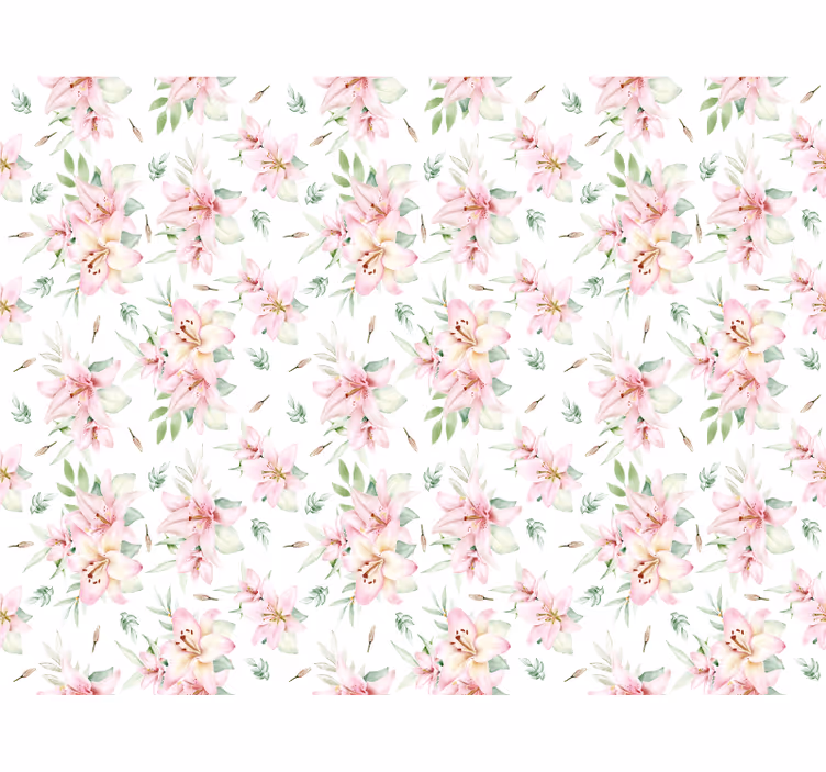White roller blind with pink watercolor lilies design - TenStickers