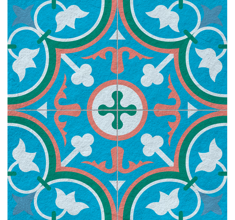 Retro roller blind in blue hydraulic tile design - TenStickers