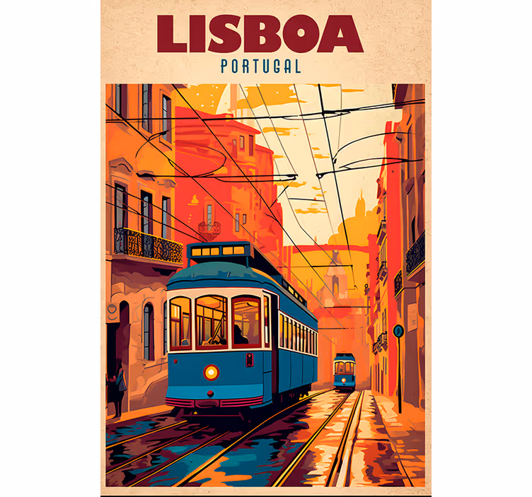 Retro roller blind with lisbon tram design - TenStickers