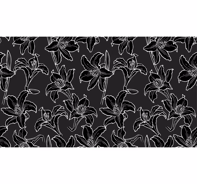 Black roller blind with black and white plants - TenStickers