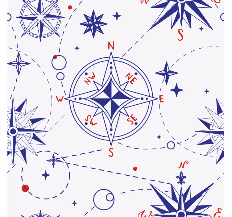 Navy blue and red compass bathroom roller blind - TenStickers