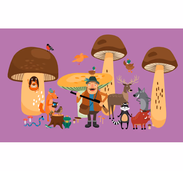 Fun roller blind birds in mushroom forest - TenStickers