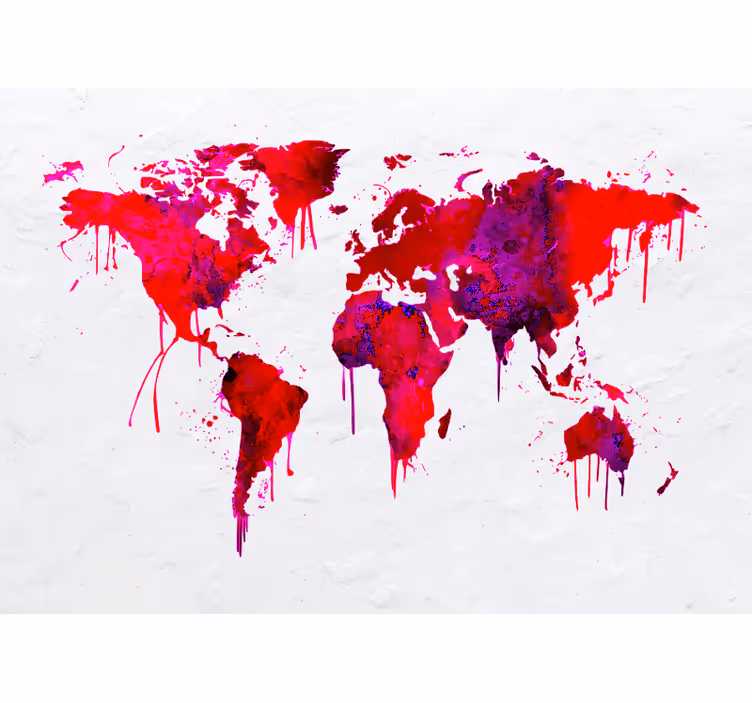 Red watercolour world map world map roller blind - TenStickers