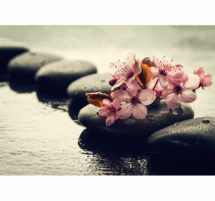 Zen roller blind pebbles floral tranquility - TenStickers