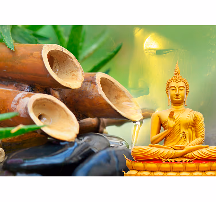 Zen roller blind golden buddha with water reed - TenStickers