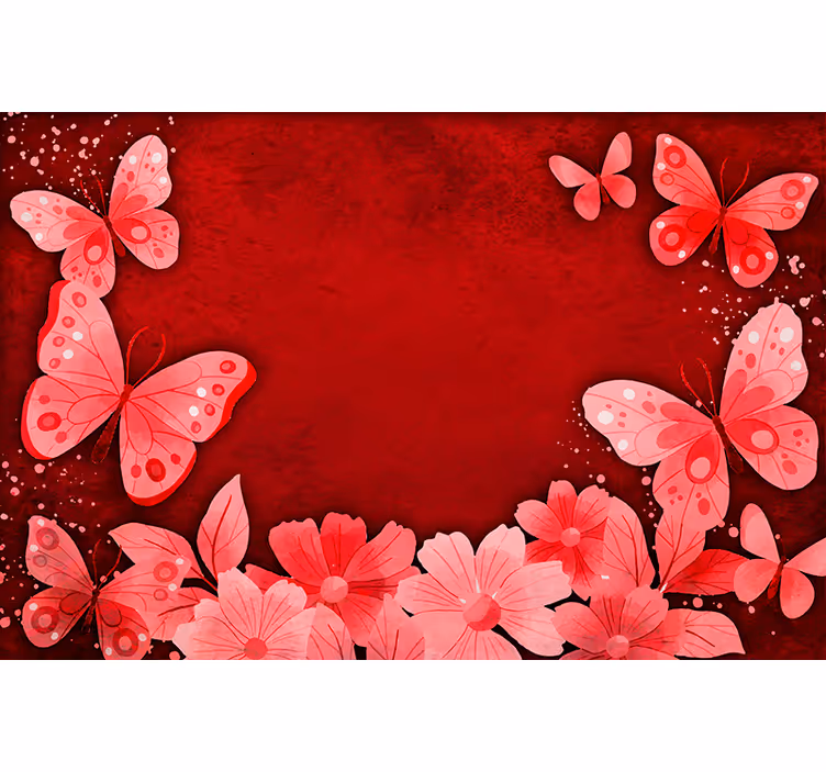 Red roller blind with flowers and butterflies design - TenStickers