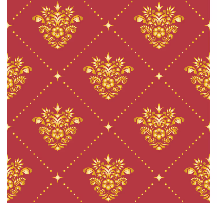 Red roller blind with golden damask pattern - TenStickers