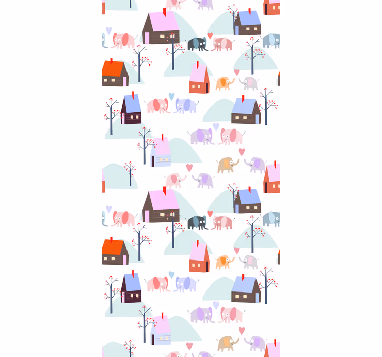Elephants and houses children room roller blind - TenStickers