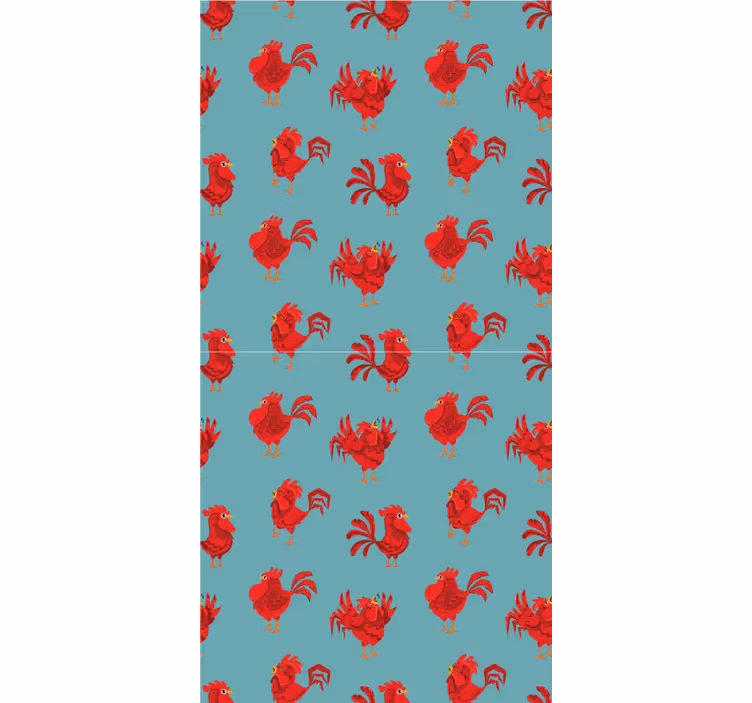 Red roosters on blue background animal roller blind - TenStickers