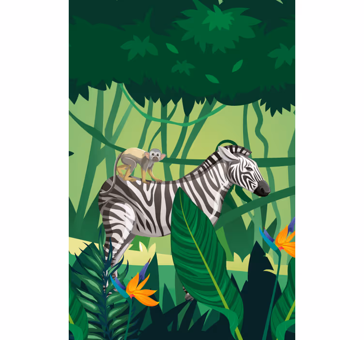 Zebra With Monkey animal roller blind - TenStickers