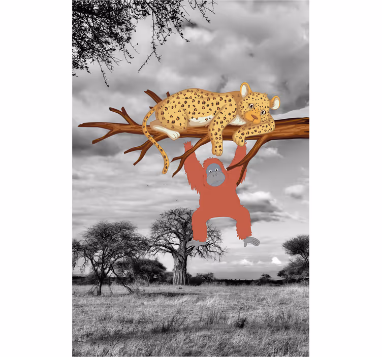 Leopard and Orangutan animal roller blind - TenStickers