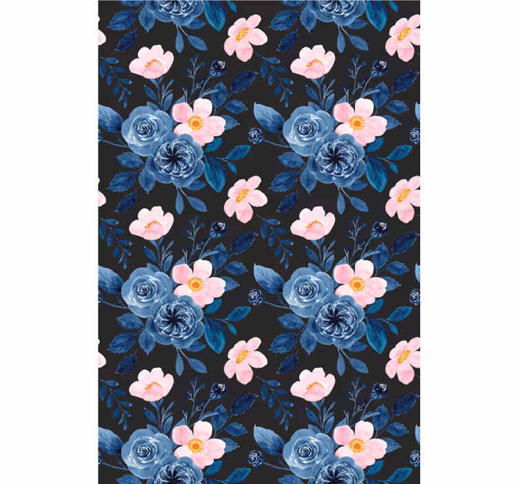 Blue floral motif flowers and plants roller blind - TenStickers